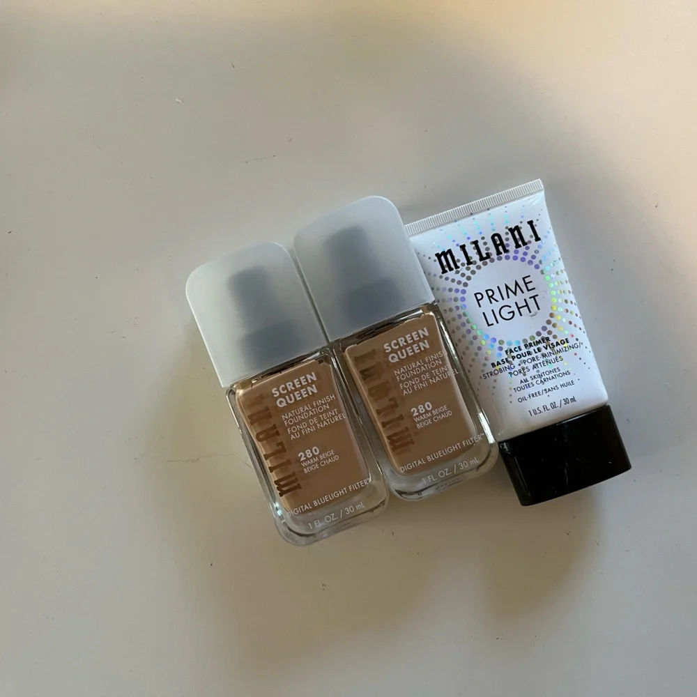 LOT of 2 Milani Screen Queen 280 Warm Beige Foundation & Prime Light Primer